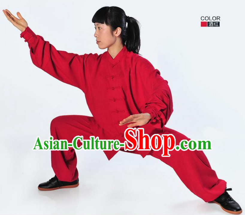 Red Top Kung Fu Flax Costume Jacket Uniform Martial Arts Clothes Shaolin Uniform Kungfu Uniforms Supplies for Men Women Adults Kids