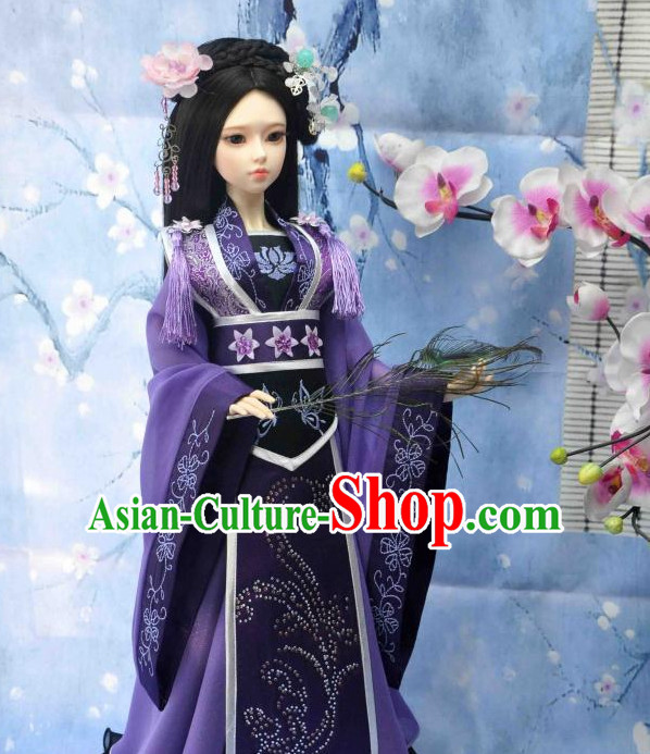 Ancient Chinese Style Princess Handmade Hair Jewelry and Black Long Wigs