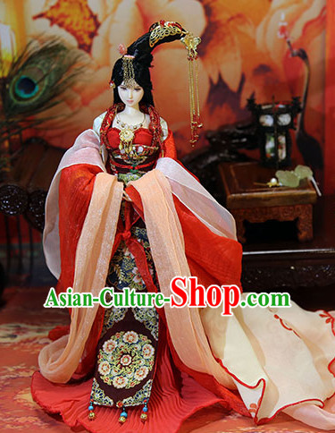 Ancient Chinese Palace Imperial Royal Princess Empress Queen Hanfu Costumes and Hair Accessories Complete Set for Women Girls Adults Kids