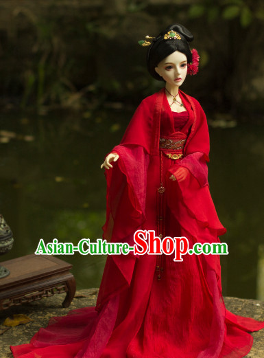 Ancient Chinese Red Lady Wedding Dress and Hair Jewelry Complete Set for Women
