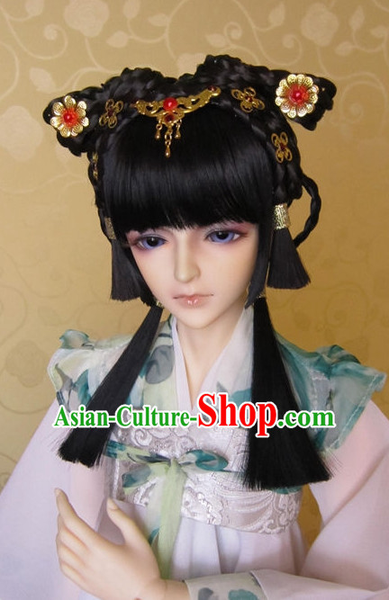 Ancient Chinese Female Black Wigs and Hair Accessories Set