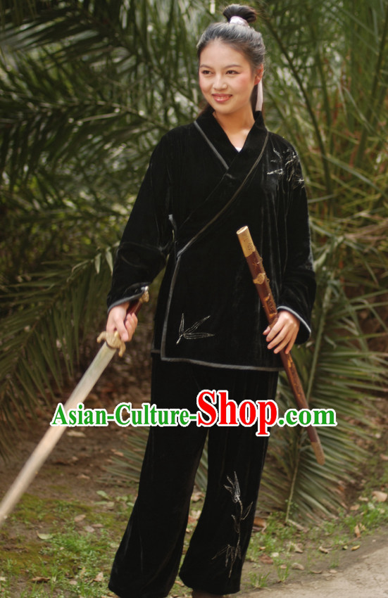 Chinese Ancient Wushu Kung Fu Martial Arts Clothing and Headwear Complete Set for Women Men Boys Adults Kids