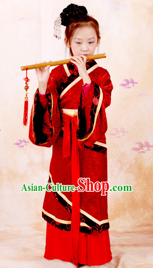 Chinese Ancient Han Dynasty Clothing and Headwear Complete Set for Girls Kids