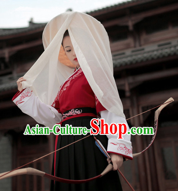 Chinese Ancient Knight Clothing and Hat Complete Set for Women and Girls