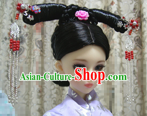 Ancient Chinese Style Prince Empress Long Black Wigs and Accessories for Women Girls Adults Children