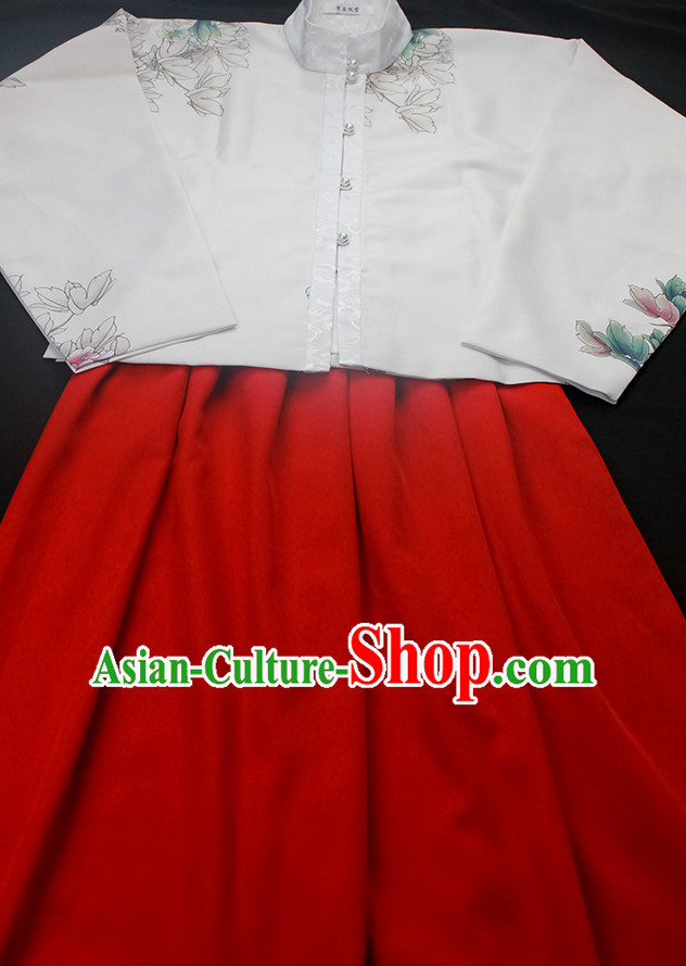 Ancient Chinese Hanfu Garment Top and Bottom Clothing Complete Set for Women or Girls