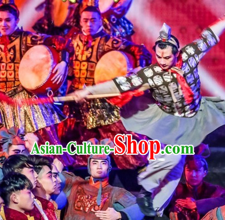 Chinese Folk Terra Cotta Warrior Dance Costumes for Men Adults Kids Children