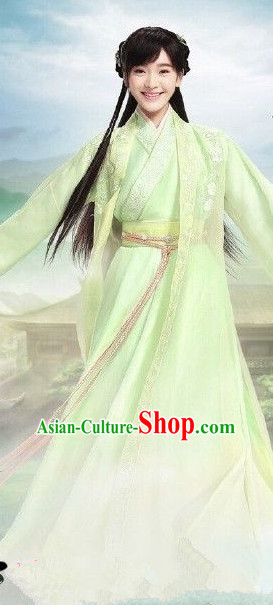 Ancient Chinese Fairy Costumes and Hair Jewelry Complete Set for Women Girls