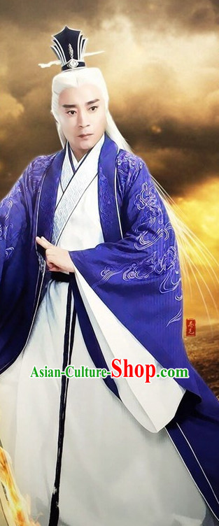Ancient Chinese Taoist Costumes and Hair Jewelry Complete Set for Men