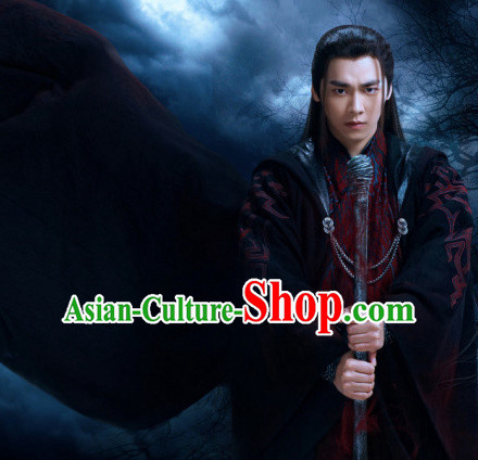 Ancient Chinese Knight Costumes and Hair Jewelry Complete Set for Men Adults Boys Kids Youth Children