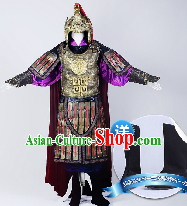 Chinese Ancient General Armor Costumes Complete Set for Men Youth Teenagers Kids