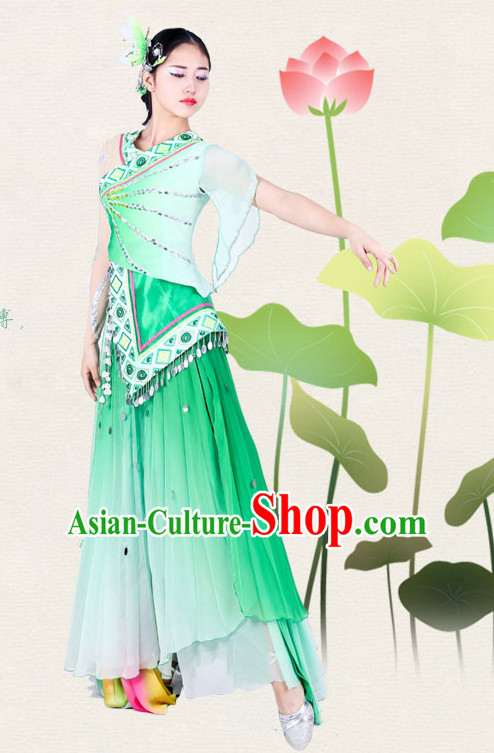 Chinese Traditional Classical Lotus Dance Costumes Dancewear and Headpieces Complete Set for Women