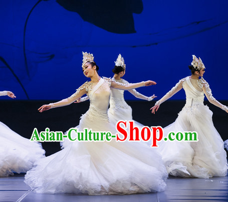 Chinese Professional Stage Dancing Costumes and Headpieces Complete Set for Women