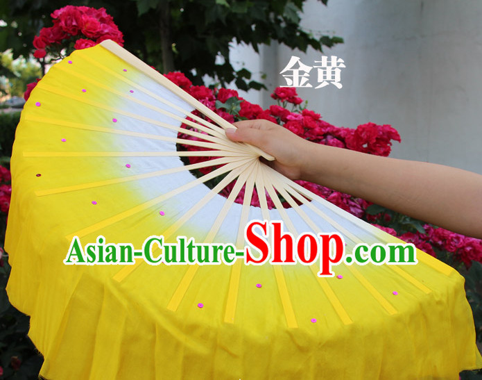 White to Yellow Color Transition Traditional Chinese Pure Silk Dance Fan