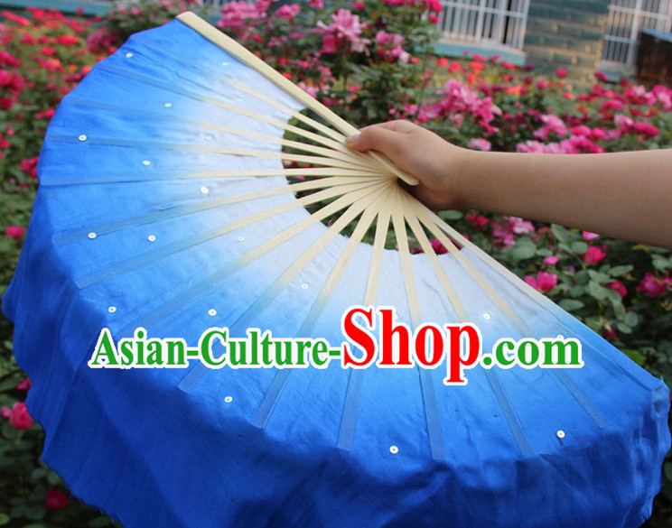 White to Blue Color Transition Traditional Chinese Pure Silk Dance Fan