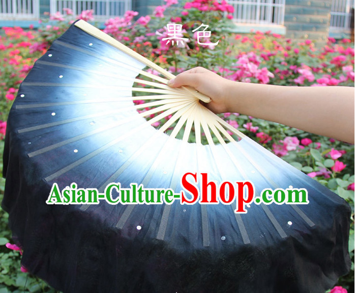 White to Black Color Transition Traditional Chinese Pure Silk Dance Fan