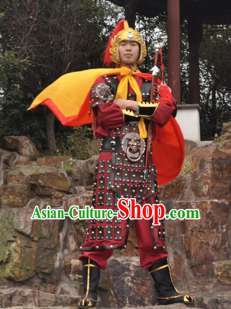Ancient Chinese General Knight Costumes and Hat Complete Set for Men