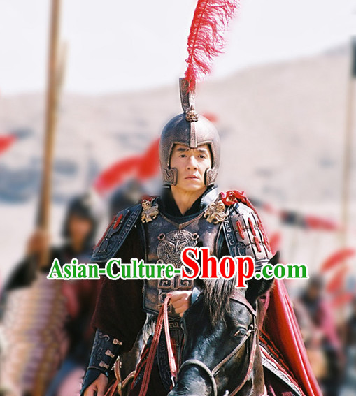 Ancient Chinese Warrior Solider General Armor Costumes and Hat Complete Set for Men