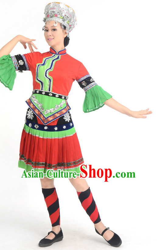 Traditional Chinese Ethnic Miao Dance Costumes Custom Dance Costume Folk Dancing Chinese Dress Cultural Dances and Headdress Complete Set