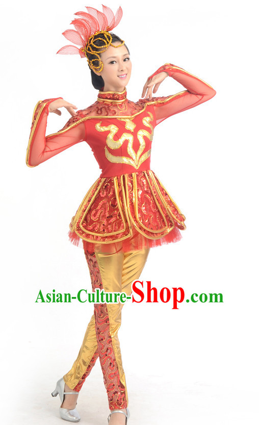 Traditional Chinese Acrobatics Dance Costumes Custom Dance Costume Folk Dancing Chinese Dress Cultural Dances and Headdress Complete Set for Girls Kids Children