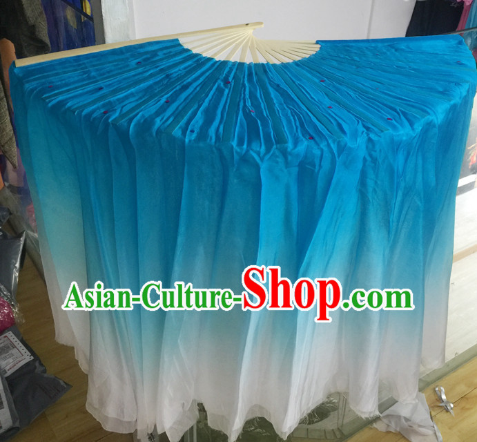 Professional Blue White Traditional Chinese Beijing Dance Academy Color Transition Two Sides Pure Silk Dance Fan
