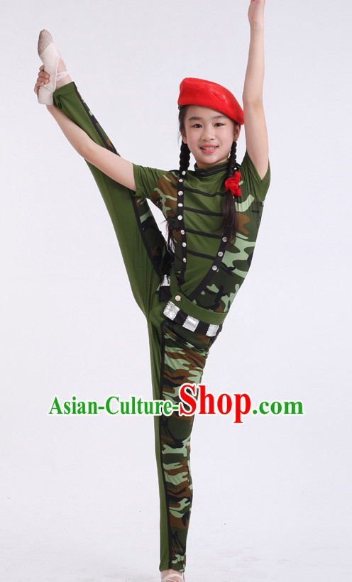 Chinese Competition Solider Dance Costumes Kids Dance Costumes Folk Dances Ethnic Dance Fan Dance Dancing Dancewear for Children