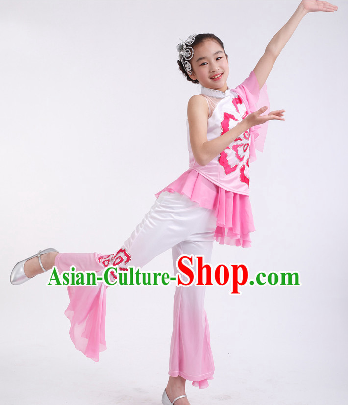 Chinese Competition Classic Dance Costumes Kids Dance Costumes Folk Dances Ethnic Dance Fan Dance Dancing Dancewear for Children