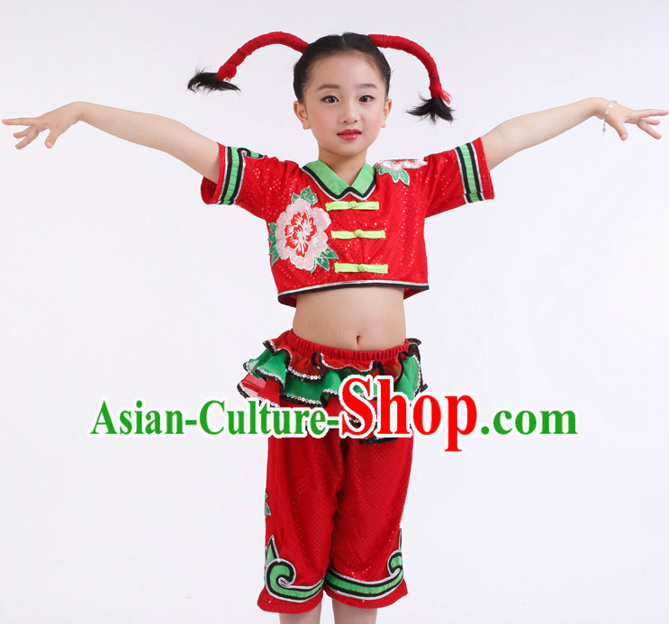 Chinese Competition Group Dance Costumes Kids Dance Costumes Folk Dances Ethnic Dance Fan Dance Dancing Dancewear for Children