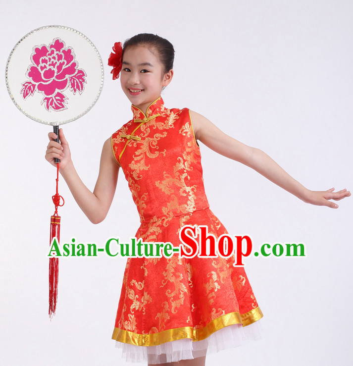 Chinese Competition Dance Costumes Kids Dance Costumes Folk Dances Ethnic Dance Fan Dance Dancing Dancewear for Children