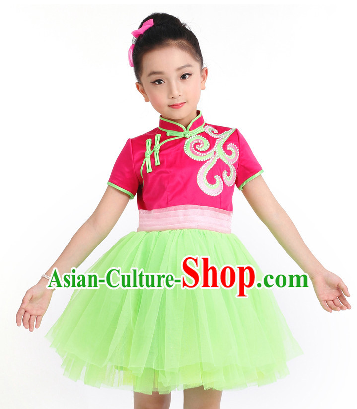 Chinese Competition Girls Dance Costumes Kids Dance Costumes Folk Dances Ethnic Dance Fan Dance Dancing Dancewear for Children