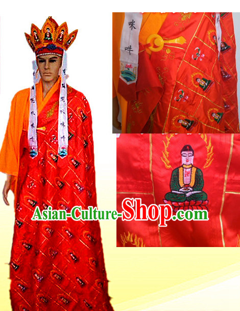 Ancient Chinese Tang Seng Monk Costumes and Hat Complete Set