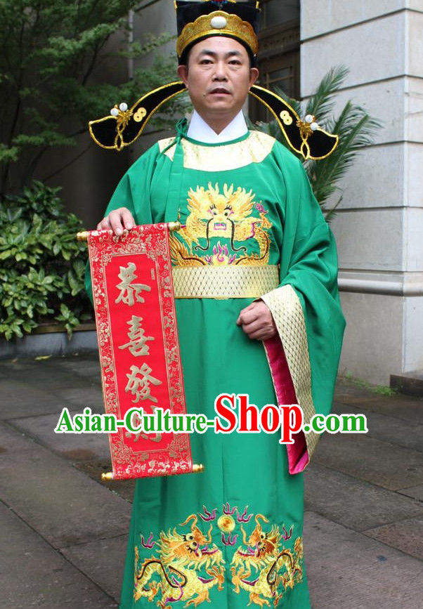 Asian Chinese Legend Lu Shen Long Dresses Hanfu Costume Clothing Chinese Robe Chinese Kimono and Hat Complete Set for Men