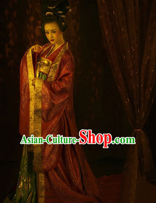 Asian Chinese Empress Princess Queen Hanfu Dress Costume Clothing Oriental Dress Chinese Robes Kimono and Hair Accessories Complete Set for Women Girls Adults Children
