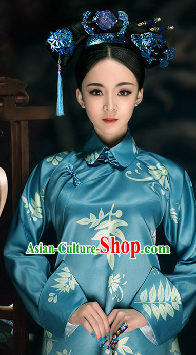 Asian Chinese Mandarin Lady Hanfu Dress Costume Clothing Oriental Dress Chinese Robes Kimono and Hair Accessories Complete Set for Women Girls Adults Children