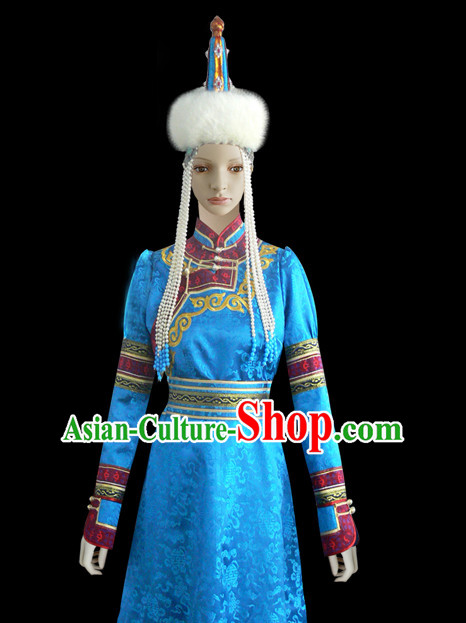 Chinese Mongolian People Yuan Dynasty Mongolians Dance Costumes Queen Princess Empress Clothing Dress Garment Complete Set for Women Girls