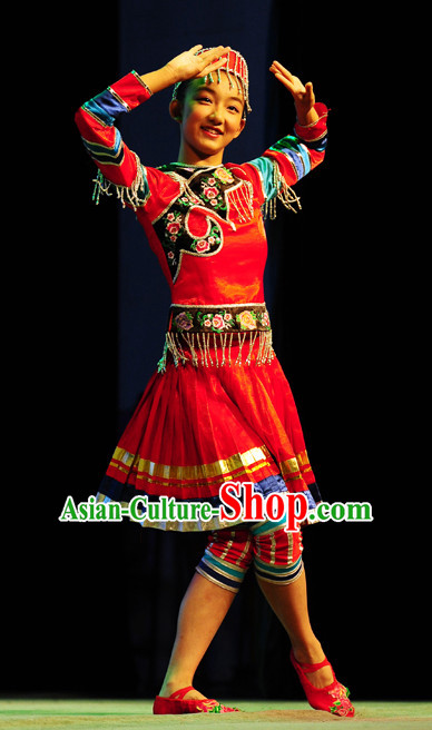 Chinese Traditional Folk Xinjiang Dance Costumes and Headdress Complete Set for Women or Gilrs