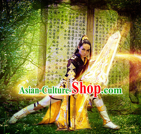 Chinese Superhero Armor Cosplay Costumes Accessories and Hair Accessories Complete Set for Men and Adults