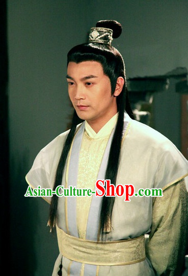 Chu Liuxiang Classic Hong Kong Cantonese Drama Black Long Wigs and Hair Accessory for Men