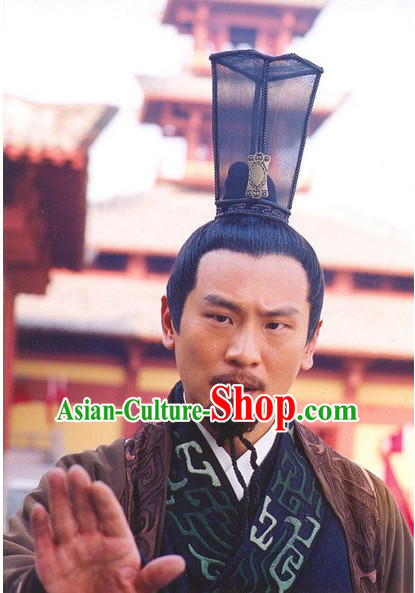 Han Dynasty Chinese Classic Type of Imperial Chancellor Black Wigs and Coronet for Men