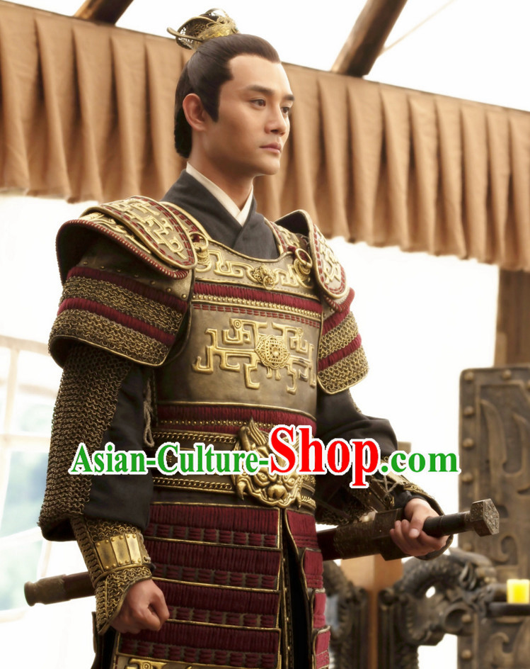 Asian Chinese Ancient Prince Lamellar Body Armor Costumes Complete Set for Men or Boys