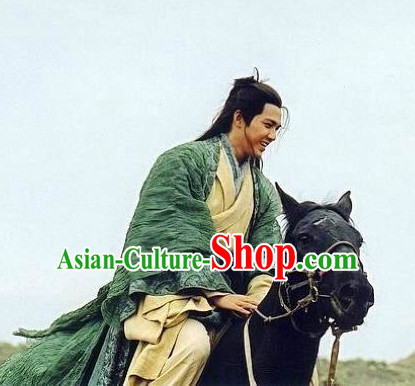 Ancient Chinese Style Hanfu Long Robe Dress Authentic Clothes Culture Costume Dresses Traditional National Dress Clothing and Headwear Complete Set for Men