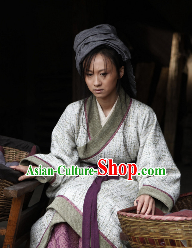 Chinese Female Farmer Hanfu Dress Authentic Clothes Culture Costume Han Dresses Traditional National Dress Clothing and Headdress Complete Set for Women