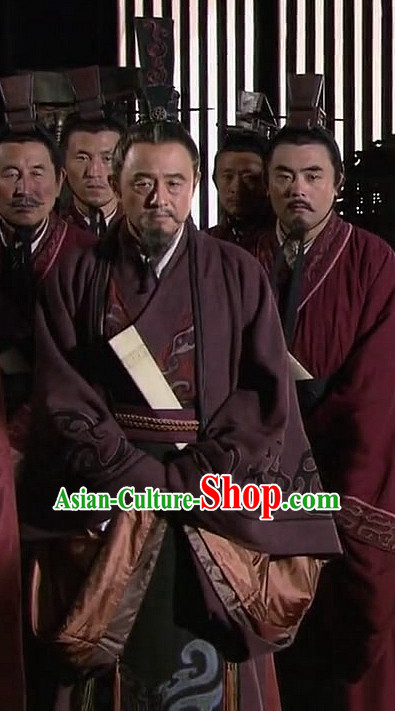 Ancient Chinese Style Minister Long Robe Dress Authentic Chancellor Clothes Culture Costume Han Dresses Traditional National Dress Clothing and Headwear Complete Set for Men