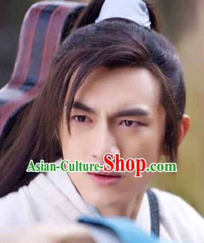 Ancient Chinese Traditional Style Long Black Hair Wigs for Young Men