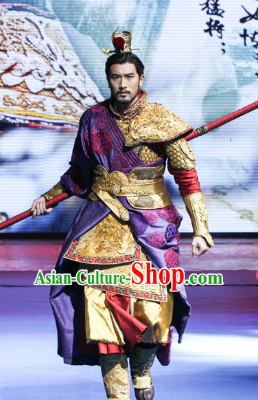 Ancient Chinese Style Emperor King Armor Costumes Dress Authentic Clothes Culture Han Dresses Traditional National Dress Clothing and Headdress Complete Set