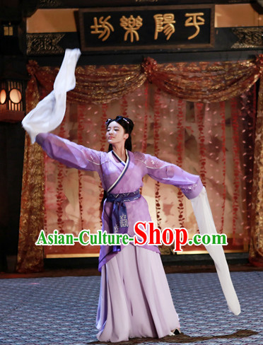 Ancient Chinese Style Water Sleeve Dancer Costumes Dress Authentic Clothes Culture Han Dresses Traditional National Dress Clothing and Headpieces Complete Set