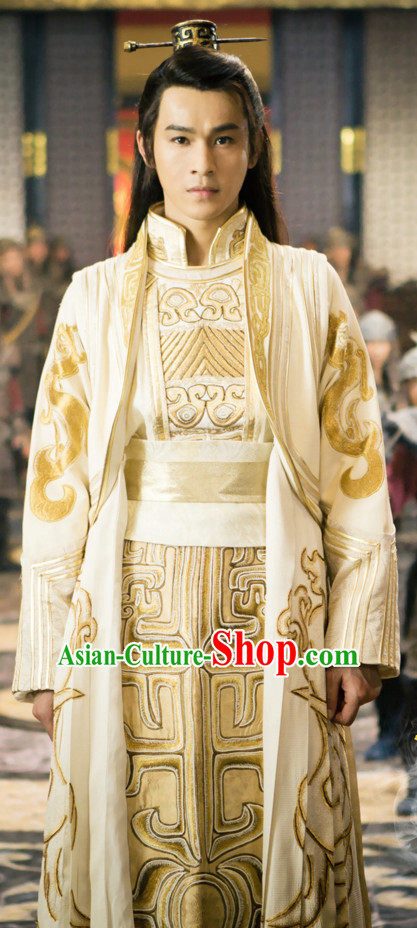 Ancient Chinese Style Emperor Costumes Dress Authentic Clothes Culture Han Dresses Traditional National Dress Clothing and Headpieces Complete Set for Men