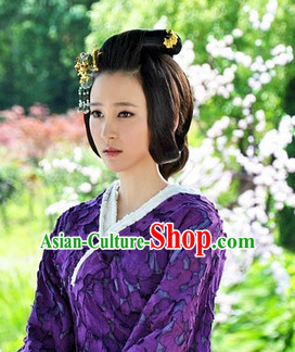 Ancient Chinese Style Palace Princess Black Long Wigs and Headdress