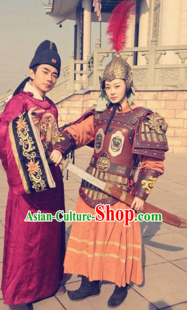 Traditional Chinese Ancient Fighter Body Armor Costumes and Hat Complete Set for Women