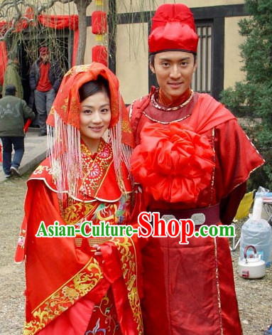 Custom Made Traditional Chinese Style TV Drama Film Wedding Dresses 2 Complete Sets